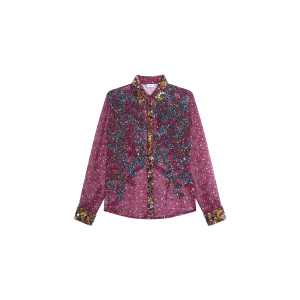 Dries Van Noten Embroidered shirt in Fuchsia | Tops | Coveti