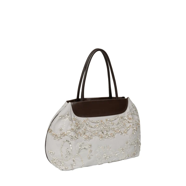 Embroidered shoulder bag in Light Grey - Image 3
