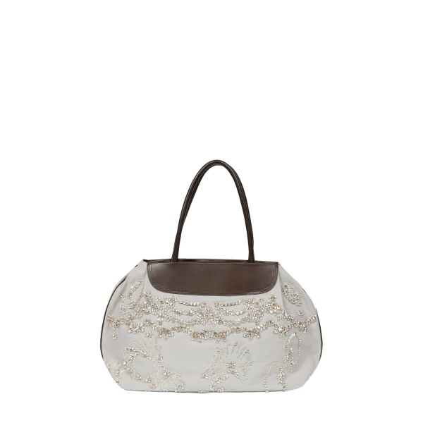 Embroidered shoulder bag in Light Grey - Image 4