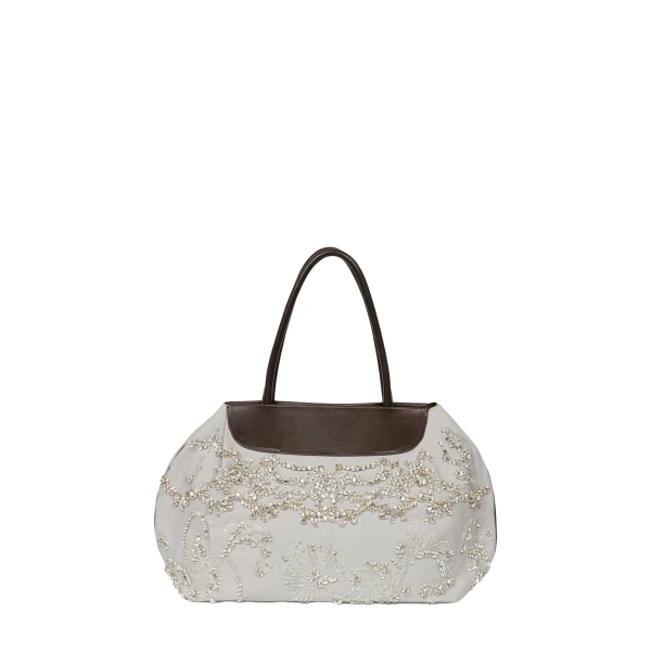 Dries Van Noten Embroidered shoulder bag in Light Grey