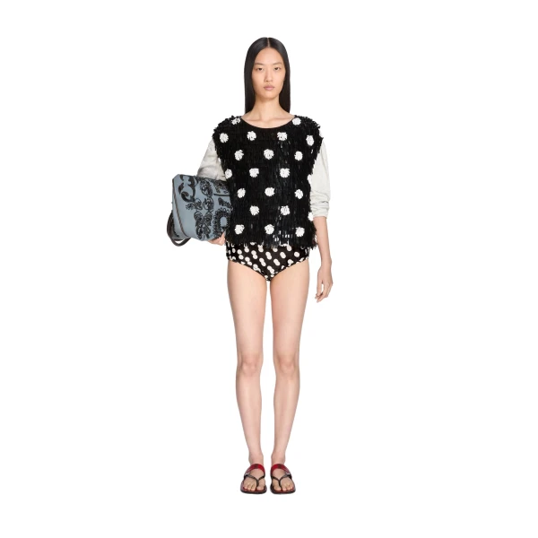 Embroidered silk top in Black - Image 2