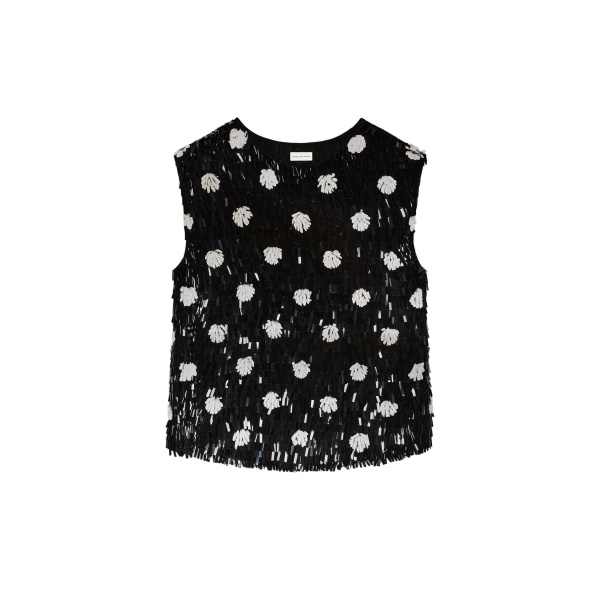 Dries Van Noten Embroidered silk top in Black | Tops | Coveti