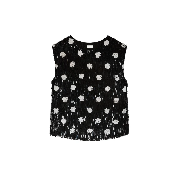 Dries Van Noten Embroidered silk top in Black | Tops | Coveti