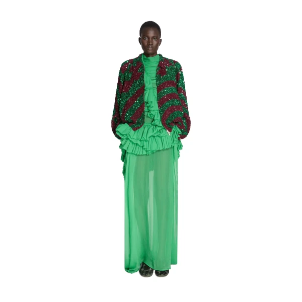 Embroidered viscose blouson in Burgundy - Image 2