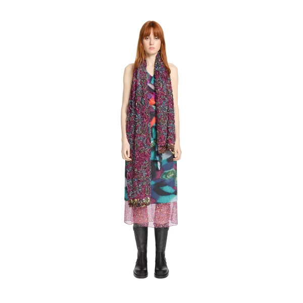 Embroidered viscose scarf in Fuchsia - Image 2