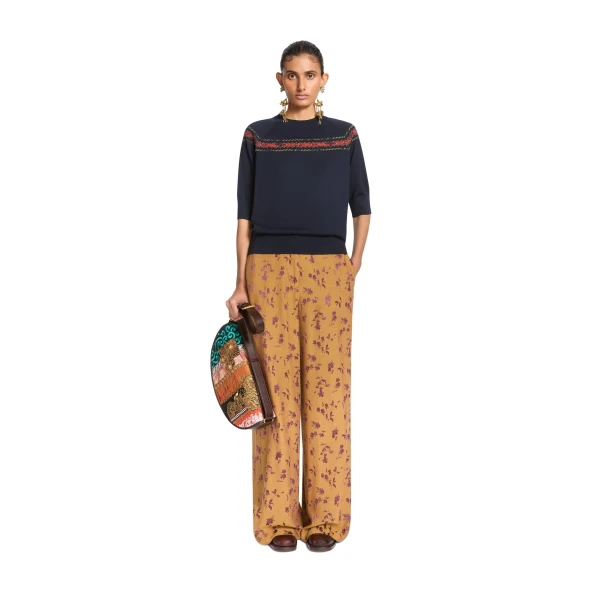 Embroidered wool sweater in Navy - Image 2