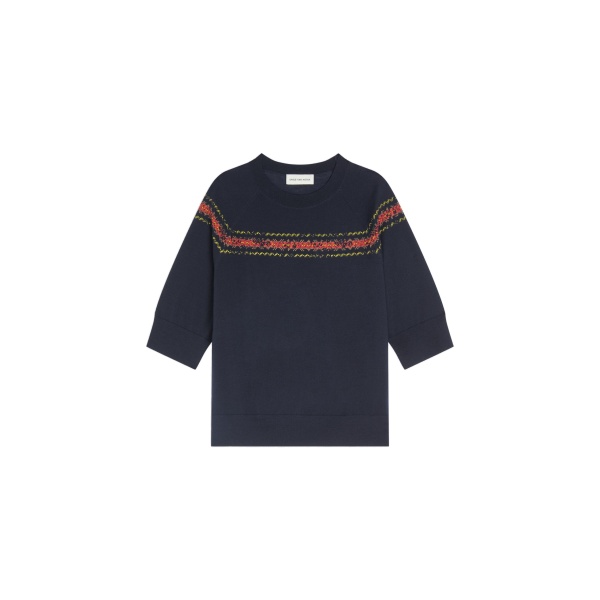 Dries Van Noten Embroidered wool sweater in Navy | Knitwear | Coveti