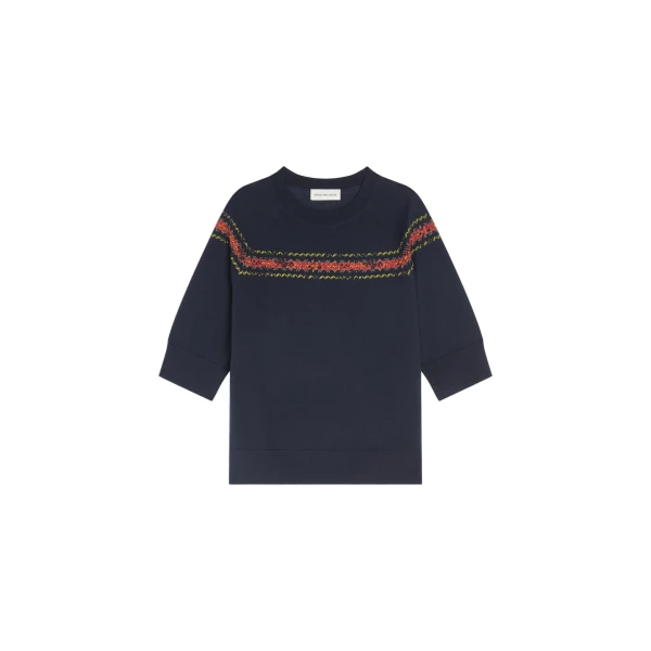 Dries Van Noten Embroidered wool sweater in Navy | Knitwear | Coveti
