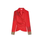 Dries Van Noten Embroidered wrap shirt in Red | Tops | Coveti