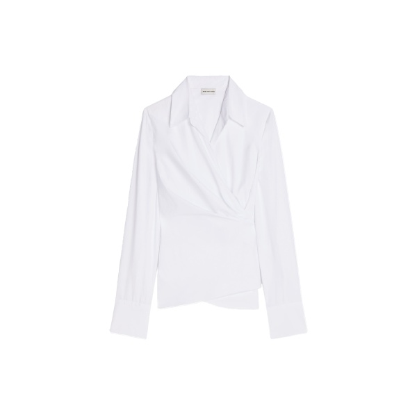 Dries Van Noten Fitted cotton wrap shirt in White | Tops | Coveti