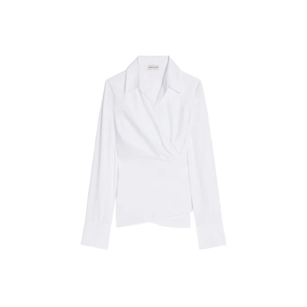 Dries Van Noten Fitted cotton wrap shirt in White | Tops | Coveti