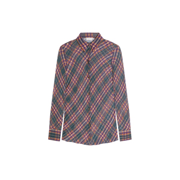 Dries Van Noten Fitted lurex shirt in Blue | Tops | Coveti