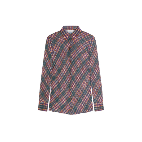 Dries Van Noten Fitted lurex shirt in Blue | Tops | Coveti