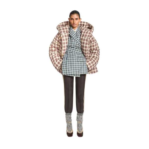 Flannel puffer jacket in Ecru - Image 2