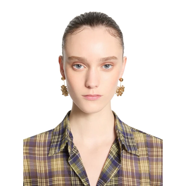 Floral stud pendant earrings in Old Brass - Image 2