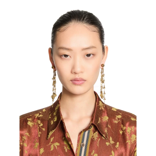 Fringed stud pendant earrings in Old Brass - Image 2