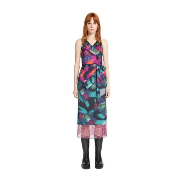 Halterneck moiré top in Fuchsia - Image 2