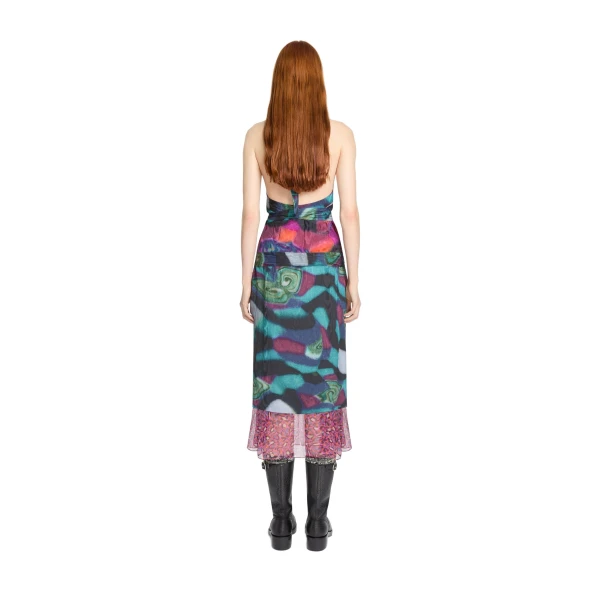Halterneck moiré top in Fuchsia - Image 4