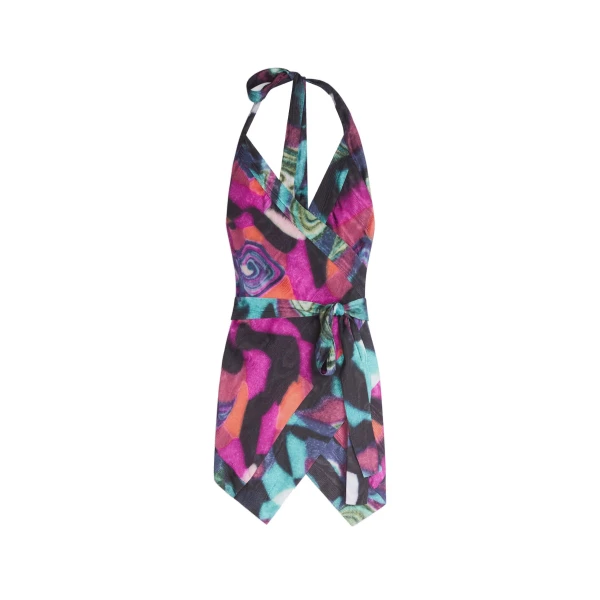Dries Van Noten Halterneck moiré top in Fuchsia | Tops | Coveti