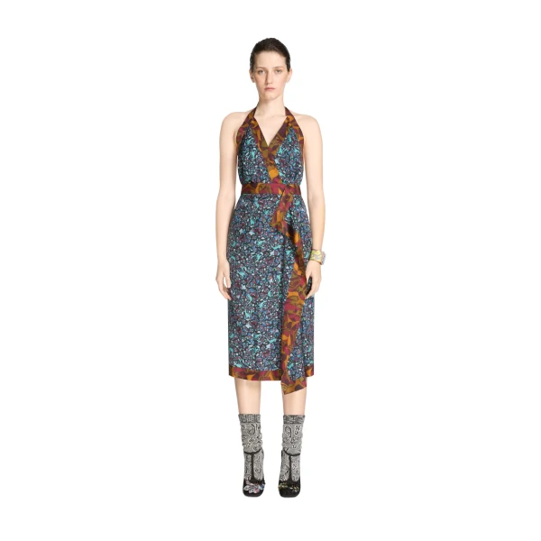 Halterneck viscose dress in Petrol - Image 2