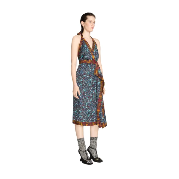 Halterneck viscose dress in Petrol - Image 3