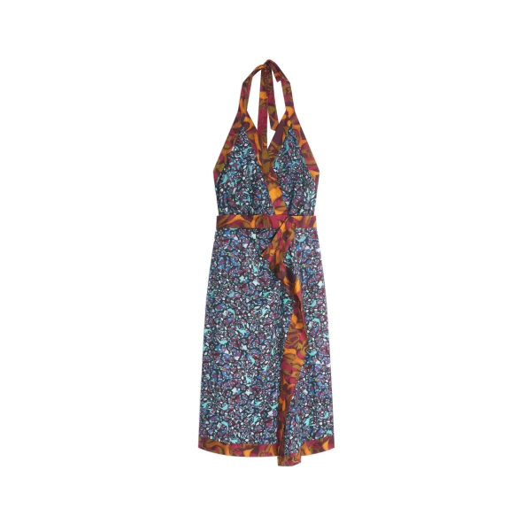 Dries Van Noten Halterneck viscose dress in Petrol | Dresses | Coveti
