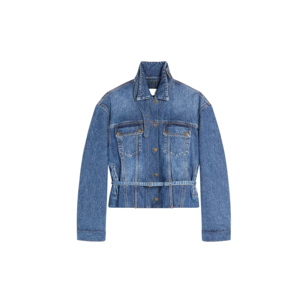 Dries Van Noten High collar denim jacket in Blue | Jackets | Coveti