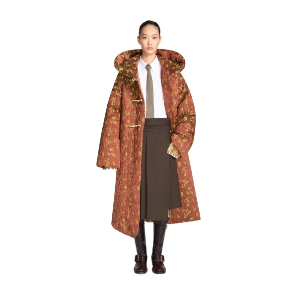 Jacquard duffel coat in Rust - Image 2