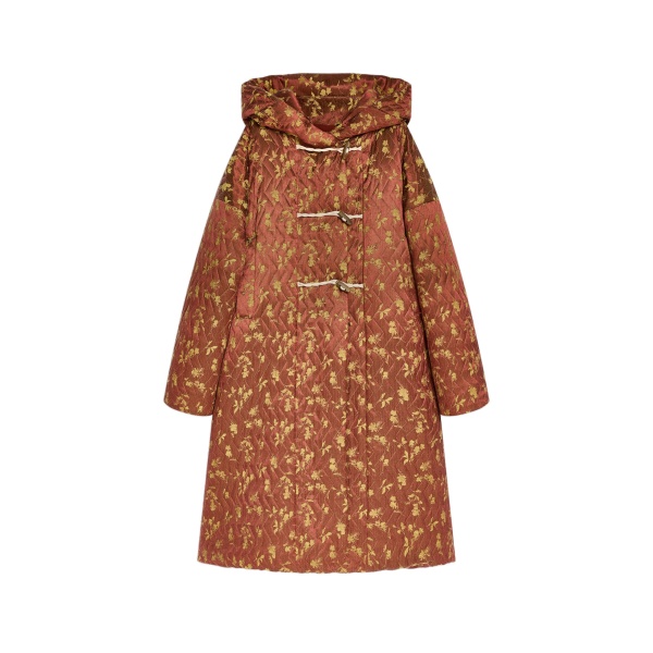 Dries Van Noten Jacquard duffel coat in Rust | Coats | Coveti