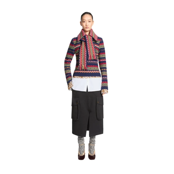 Jacquard wool scarf in Navy - Image 2