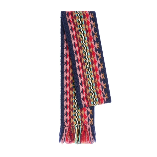 Jacquard wool scarf in Navy - Image 3