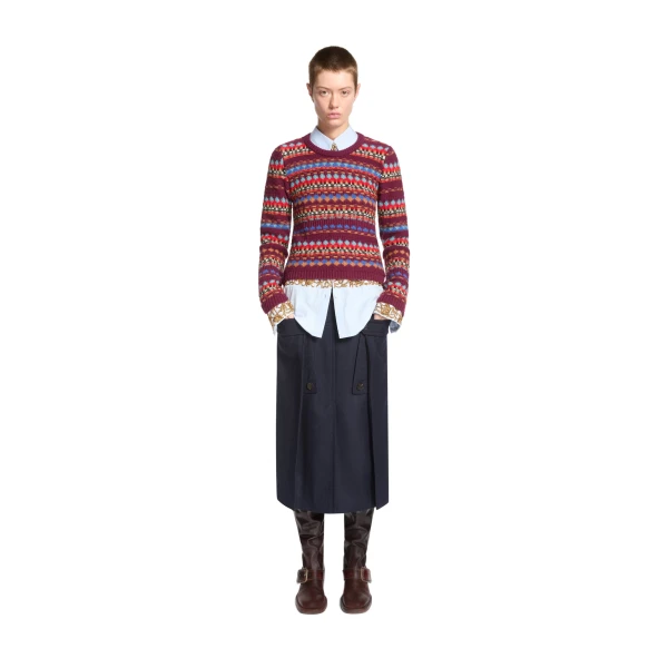 Jacquard wool sweater in Bordeaux - Image 2