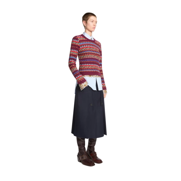 Jacquard wool sweater in Bordeaux - Image 3