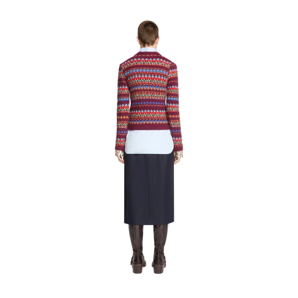 Jacquard wool sweater in Bordeaux - Image 4