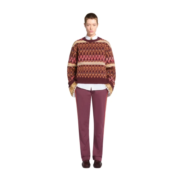 Jacquard wool sweater in Burgundy - Image 2