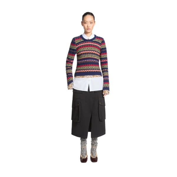 Jacquard wool sweater in Navy - Image 2