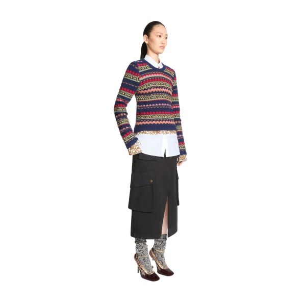 Jacquard wool sweater in Navy - Image 3