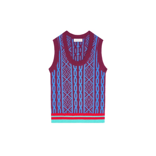 Dries Van Noten Jacquard wool top in Bordeaux | Knitwear | Coveti
