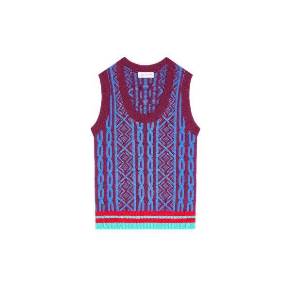 Dries Van Noten Jacquard wool top in Bordeaux | Knitwear | Coveti