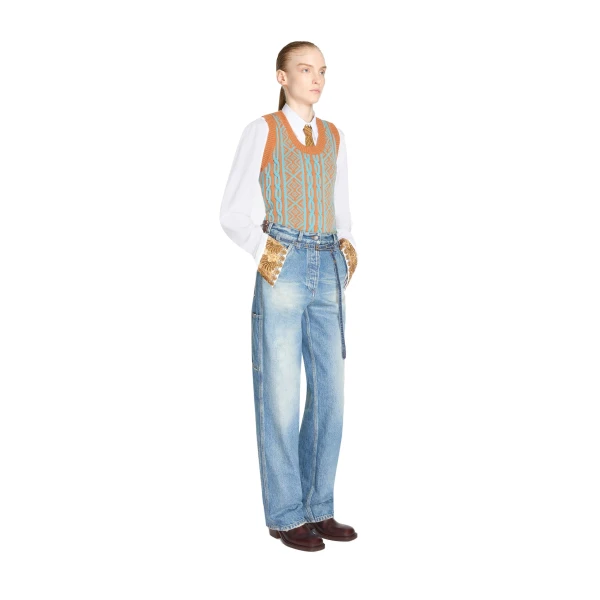 Jacquard wool top in Ocra - Image 3