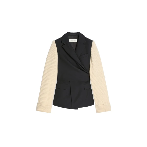 Dries Van Noten Knitted sleeves wool blazer in Black | Jackets | Coveti