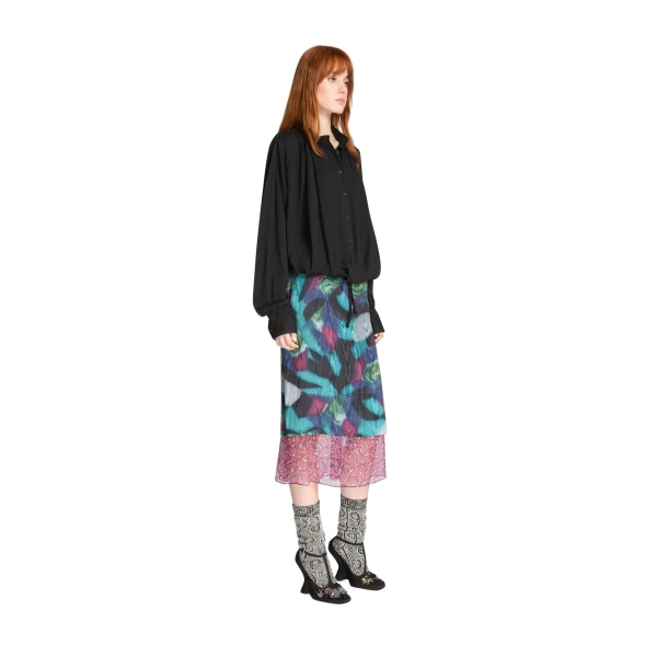 Layered moiré skirt in Petrol - Image 3