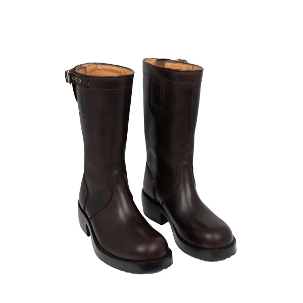 Leather biker boots in Dark Brown - Image 3