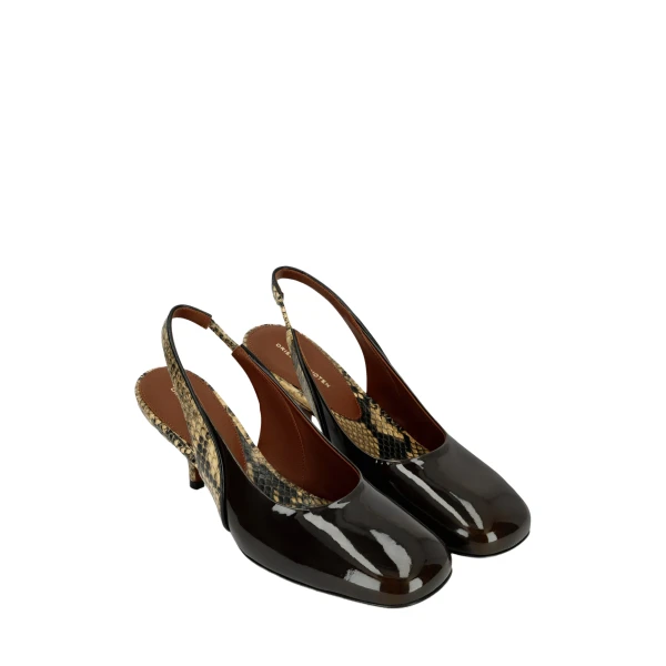 Leather slingback pumps in Olive - Image 3