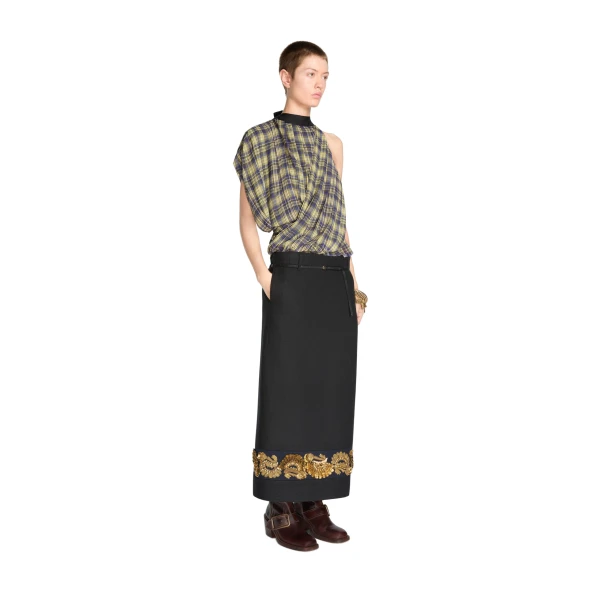 Long embroidered wool skirt in Black - Image 3