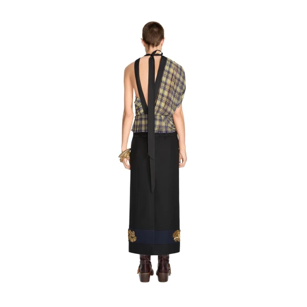 Long embroidered wool skirt in Black - Image 4