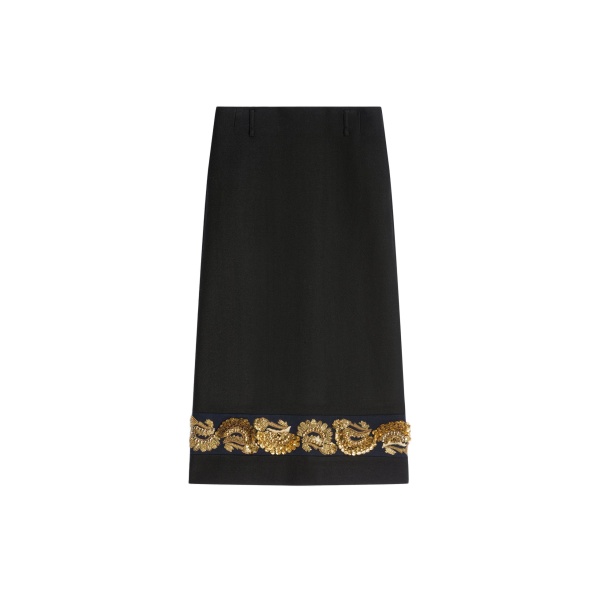 Dries Van Noten Long embroidered wool skirt in Black | Skirts | Coveti
