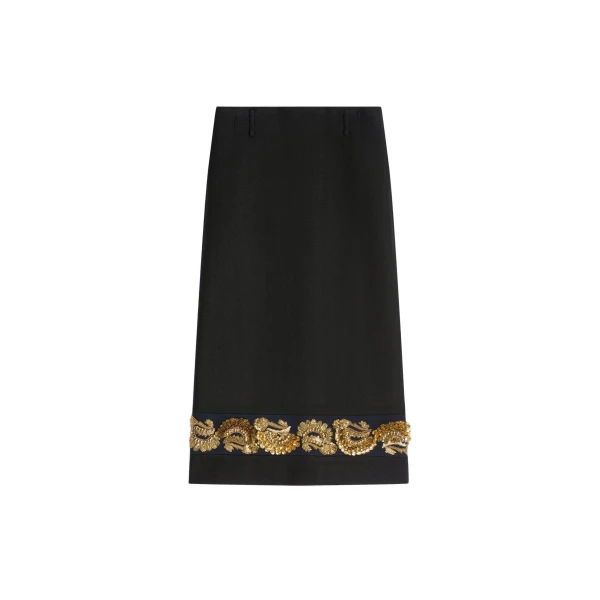 Dries Van Noten Long embroidered wool skirt in Black | Skirts | Coveti