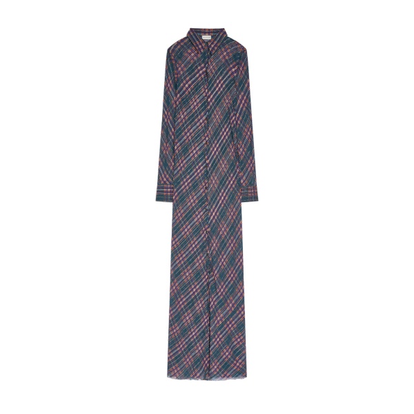 Dries Van Noten Long lurex shirt dress in Blue | Dresses | Coveti