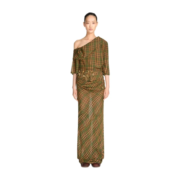 Long off-shoulder lurex dress in Khaki - Image 2